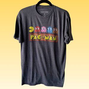 Pac-Man Bandai Namco Men’s Gray Graphic T-Shirt Size M Retro Gamer Tee